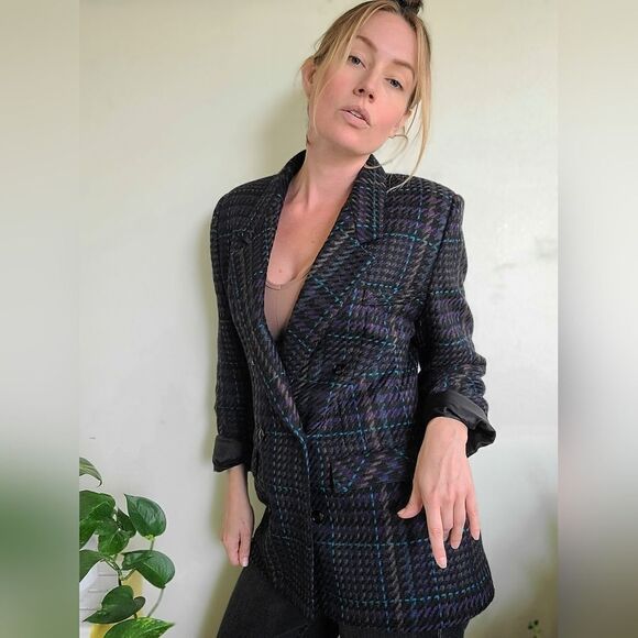 The Coco Vintage 80s Double Breasted Wool Blazer M - Picture 3 of 12